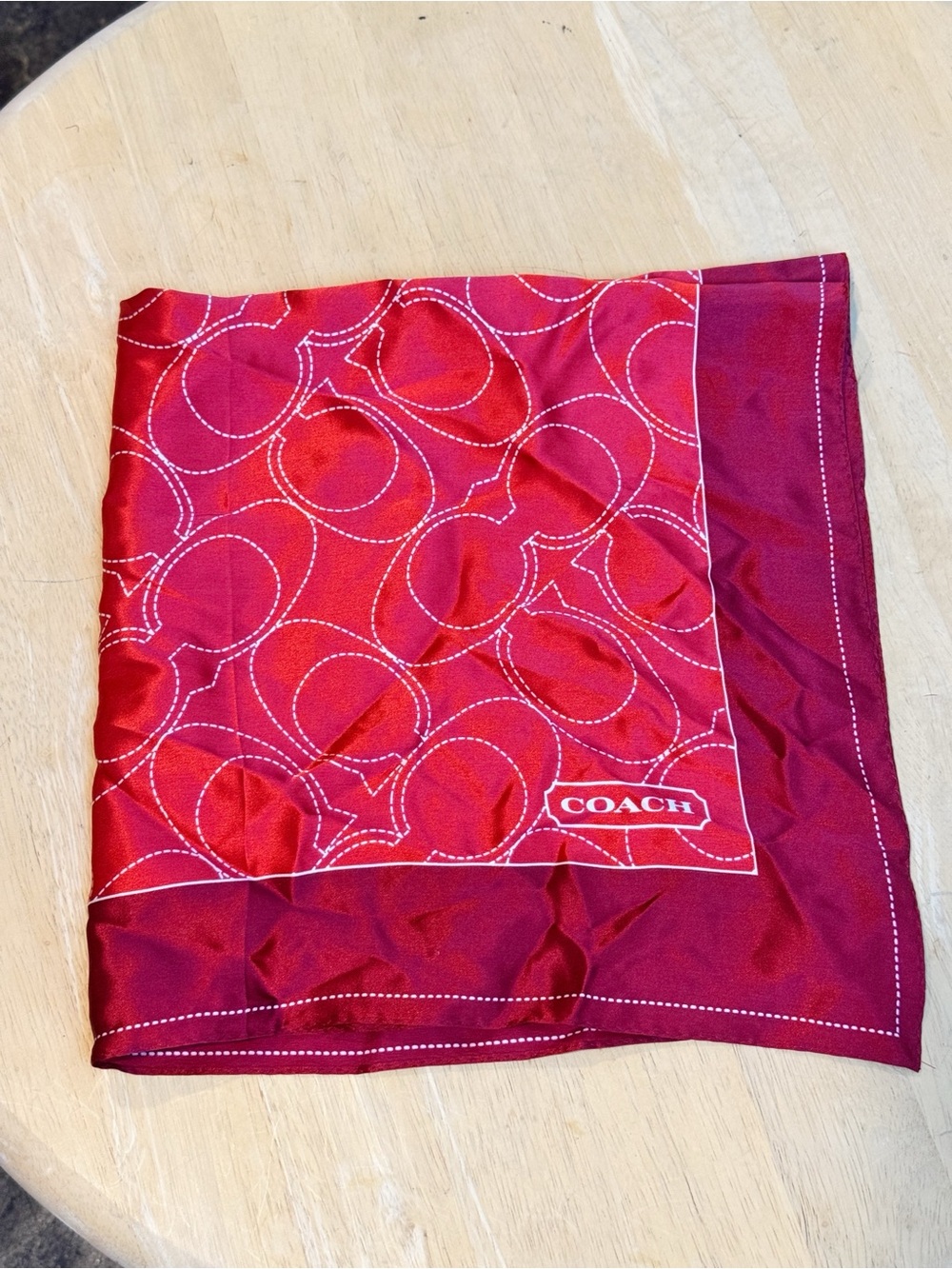 Coach | Red 100% Silk Square C Logo Scarf - Picture 2 of 8